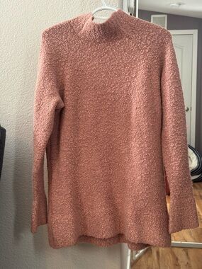 Rose Pink Bouclé Turtleneck Sweater